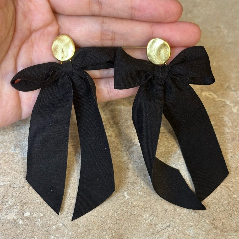 Madewell Satin Bow Statement Earrings Gold Black